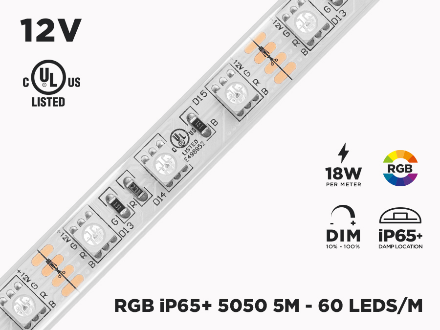 IP65 LED Streifen 5m | Warmweiß | 12V 24W | 300 LEDs | dimmbar