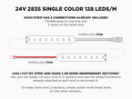 24V 5m iP20 2835 White High Output LED Strip - 128 LEDs/m (Strip Only) - Features: Included Connections