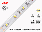 24V 5m IP67 3528 White Outdoor LED Strip - 60 LEDs/m - 5m (Strip only) - Features: Cut Lines