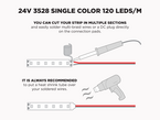 24V 5m iP65+ 3528 White LED Strip - 120 LEDs/m (Strip Only) - Features: Solder