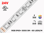 24V 5m iP65+ RGB 5050 High Output LED Strip - 60 LEDs/m (Strip Only)