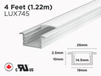 Profilé d’aluminium en U encastrable de 4 pieds pour ruban LED (LUX745)