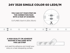 24V 10m iP20 3528 White LED Strip - 60 LEDs/m (Strip Only)