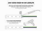 24V 5m iP67 RGB+W 5050 LED Strip - 60 LEDs/m (Strip Only) - Features: Solder