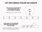 12V 5m iP20 3014 White LED Strip - 120 LEDs/m (Strip Only)