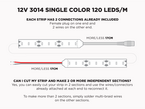 12V 5m iP20 3014 White LED Strip - 120 LEDs/m (Strip Only)