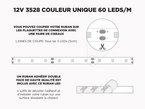 Ruban LED iP65+ 12V 3528 Couleur Unique à 60 LEDs/m - 1m (Ruban seul), Couleur-Température: 4000K Blanc Naturel