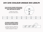 Ruban LED IP20 24V 2216 Couleur Unique à 300 LEDs/m - 25m (Ruban seul)