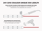 Ruban LED IP20 24V 2216 Couleur Unique à 300 LEDs/m - 25m (Ruban seul)