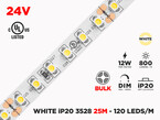 24V 25m iP20 3528 White LED Strip - 120 LEDs/m (Strip Only)