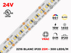 Ruban LED IP20 24V 2216 Couleur Unique à 300 LEDs/m - 25m (Ruban seul)