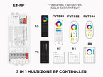 E3-RF 3 in 1 RF LED Controller (RGB, RGB+W, RGB+CCT) 1 to 8 Zones Self repeating