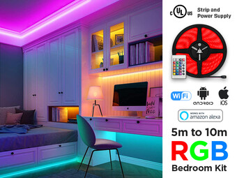 Kit de ruban LED RGB 24V pour chambre avec contrôleur IR et WIFI (5 à 10m, 30 LED/m)