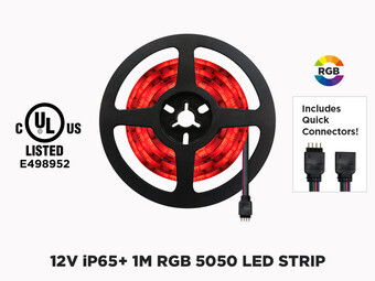 Ruban LED iP65+ 12V RGB 5050 à 30 OU 60 LEDs/m - 1m (Ruban seul)