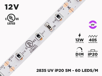 Ruban LED iP20 UV Black Light 2835 à 60 LEDs/m - 5m (Ruban seul)