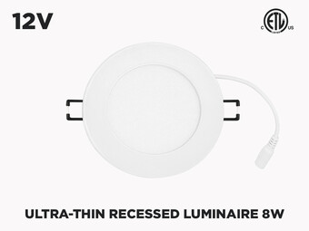 Ultra-thin 12VDC 120mm LED Recessed Luminaire (8W), Color-Temperature : 3000K Warm White