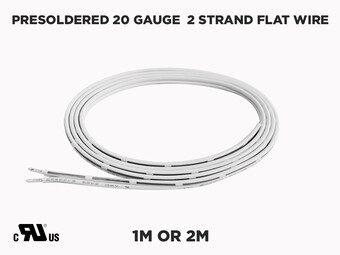 Single Color Presoldered 2 Strand Flat Wire for LED Strips 20 Gauge (1 to 2 meters)