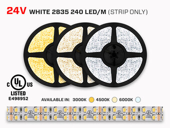 LIQUIDATION - 24V 5m iP20 2835 Double Row LED Strip - 240 LEDs/m (Strip Only), Color-Temperature : 4000K Natural White