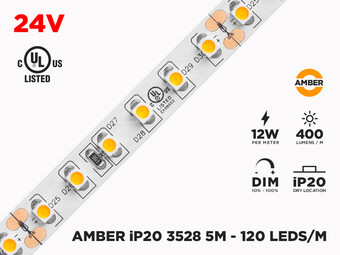 24V Amber 1800k 5 Meter 3528 120 LED per Meter ip20 (LED Strip Only)