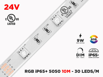 24V 10m iP65+ RGB 5050 High Output LED Strip - 30 LEDs/m (Strip Only)