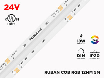 Ruban LED COB 12mm iP20 24V RGB – 5m