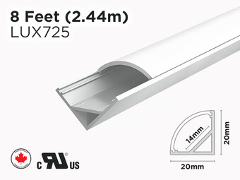 Profilé d’aluminium 45 degrés intérieur et extérieur de 8 pieds pour ruban LED (LUX725)