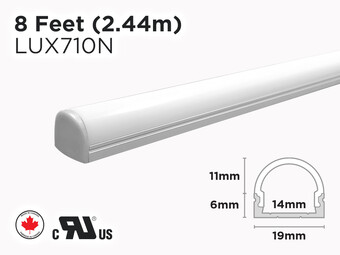 8 feet interior and exterior aluminum U shape profile for LED Strip with Circular Diffuser (LUX710N)