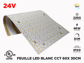 Feuille LED Blanc Chaud Blanc Froid Ajustable 24V 60x30cm (46W)