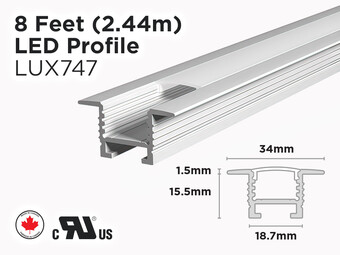 Profilé d’aluminium en U encastrable de 8 pieds pour ruban LED (LUX747)