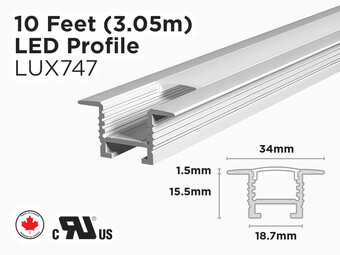 Profilé d’aluminium en U encastrable de 10 pieds pour ruban LED (LUX747)