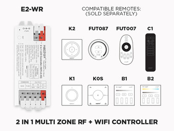 E2-WR 2 in 1 RF + WIFI LED Controller (Single Color and CCT Adjustable White) 1 to 8 Zones Self repeating