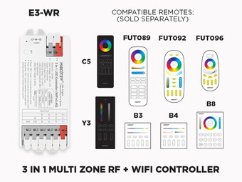 E3-WR 3 in 1 RF + WIFI LED Controller (RGB, RGB+W, RGB+CCT) 1 to 8 Zones Self repeating