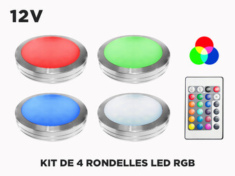 Ensemble de 4 rondelles LED RGB ultra minces pour dessous d’armoires