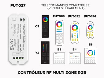 Contrôleur LED RGB RF 1 à 8 zones à relai de signal automatique - FUT037 (Amélioré)