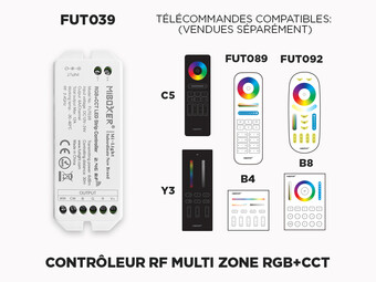 Contrôleur LED RGB+CCT RF 1 à 8 zones à relai de signal automatique FUT039 (Amélioré)