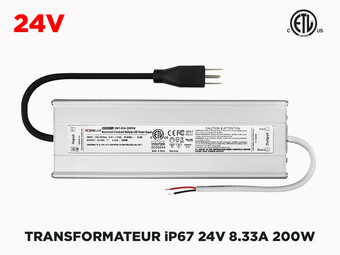 Transfo LED Intérieur Extérieur 24V iP67 200W