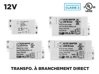 Transfo 12V Compact à branchement direct pour LED 1A (12W) à 5A (60W)