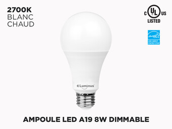 Ampoule LED E26 Dimmable 8W (A19) - PLYC1252