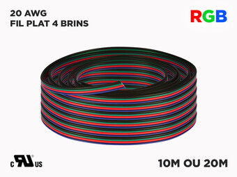 Fil RGB Plat Calibre 20 pour Rubans LED (10 ou 20 mètres)