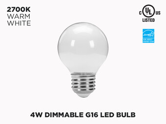 G16 4W Dimmable E26 LED Light Bulb - PLF1602