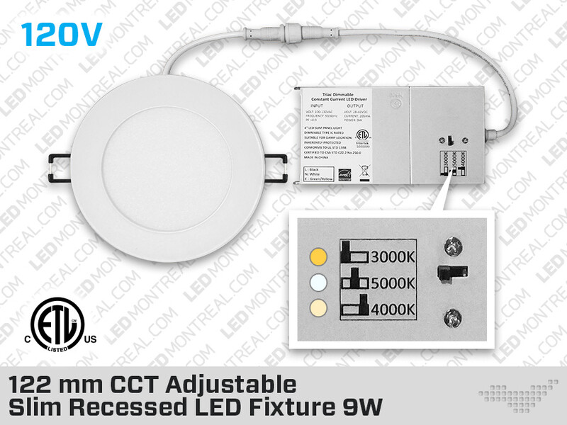 Luminaire LED encastrable ultra mince de 121 mm (9W) – CCT Ajustable