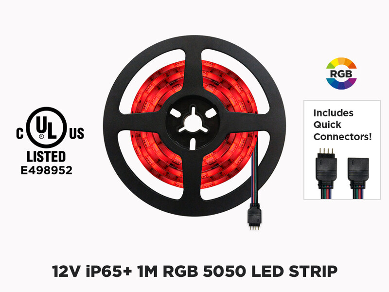 Ruban LED iP65+ 12V RGB 5050 à 30 OU 60 LEDs/m - 1m (Ruban seul)