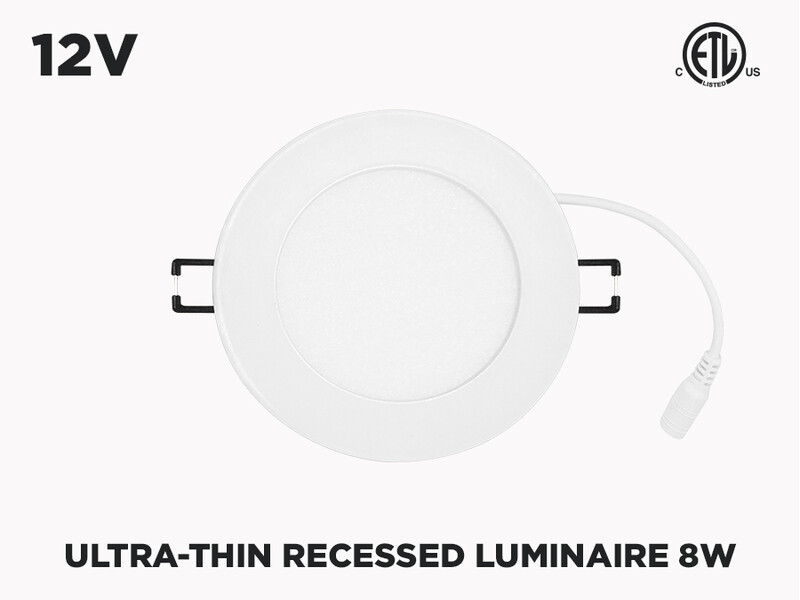 Luminaire LED encastrable ultra mince 12VDC de 120 mm (8W), Couleur-Température: 3000k Blanc Chaud