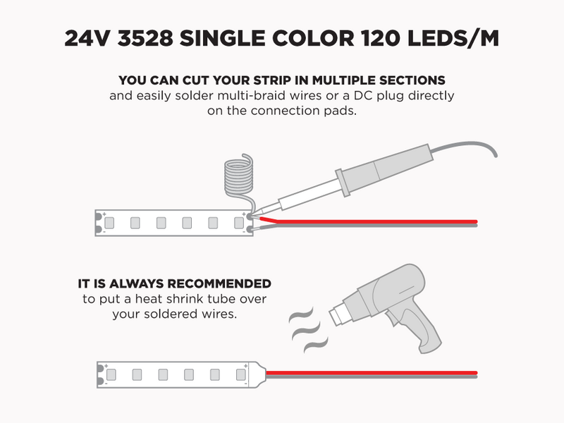 24V 5m IP67 3528 White Outdoor LED Strip - 120 LEDs/m - 5m (Strip only) - Features: Solder