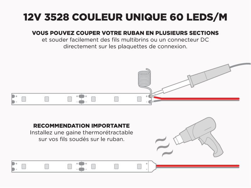 Ruban LED iP65+ 12V 3528 Couleur Unique à 60 LEDs/m - 1m (Ruban seul), Couleur-Température: 4000K Blanc Naturel, 3 image