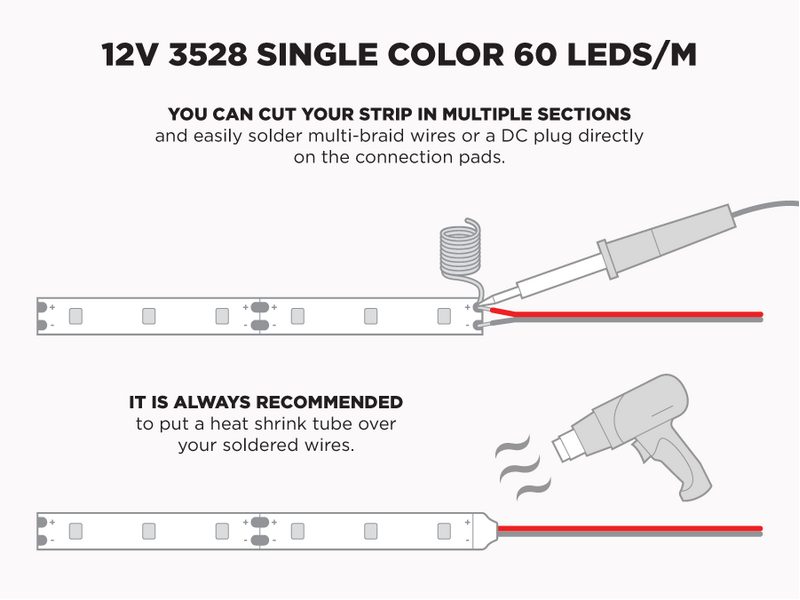 12V 5m iP65+ 3528 Single Color LED Strip - 60 LEDs/m (Strip only)