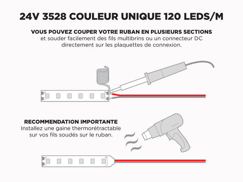 Ruban LED iP20 24V 3528 Blanc à 120 LEDs/m - 25m (Ruban seul)