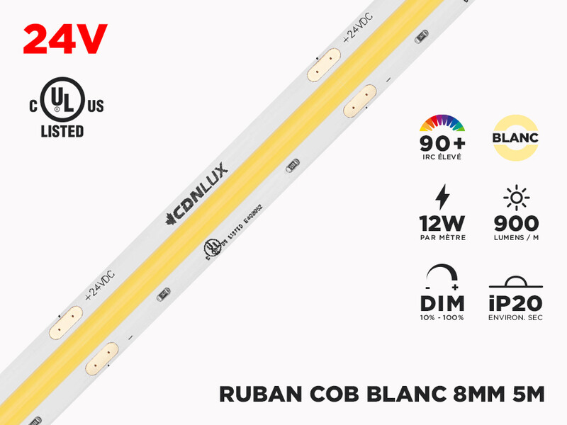 Ruban LED COB 8mm iP20 24V Blanc – 5m