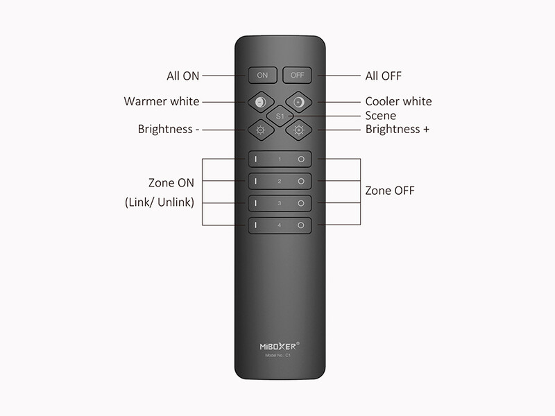 Télécommande RF 4 Zones pour Rubans LED Couleur Unique ou Blanc CCT Variable (C1)