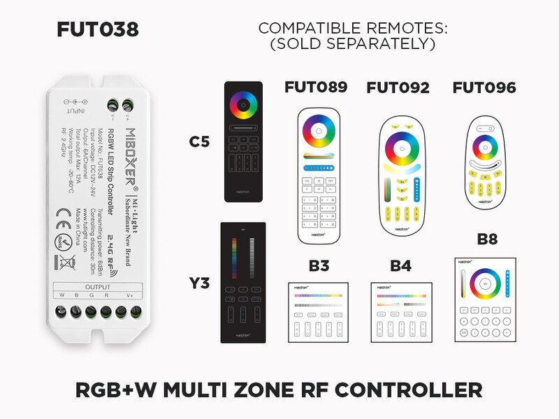 1 to 8 Zones Self repeating RF RGB+W LED controller (FUT 038)